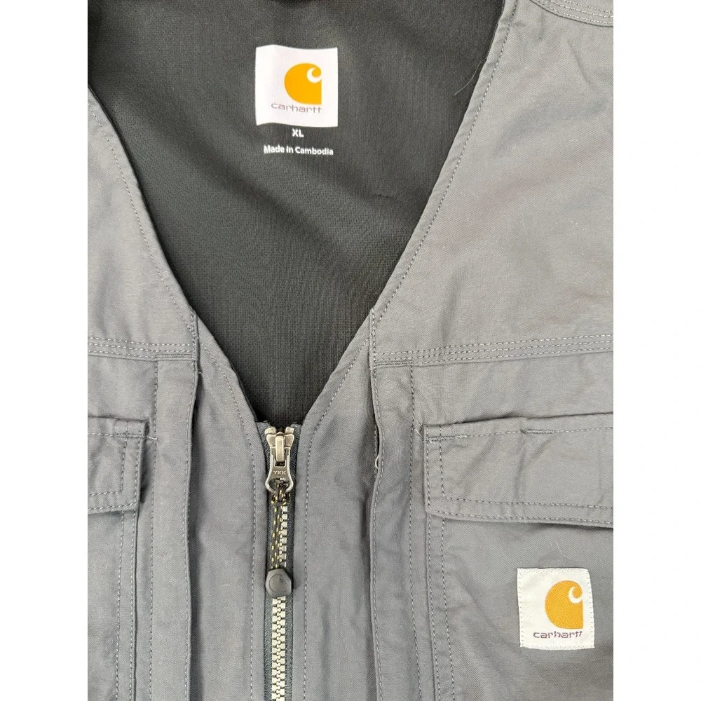 Carhartt Briscoe Vest Men's XL Gray Nylon Utility Rain Defender Pockets Workwear